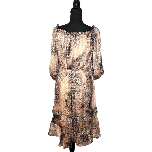 Ces Femme NWT Frankie Snake Dress Medium Metallic Gold Off Shoulder Ruffle Tiers - Picture 4 of 16